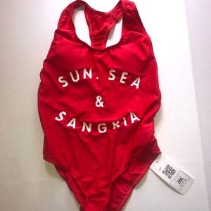 One piece red bathing suit